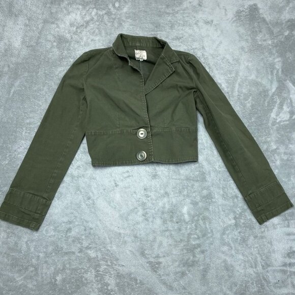 Tulle Anthropologie Womens Green Crop Jacket Medium Button Front Cotton a0772 - Picture 1 of 7